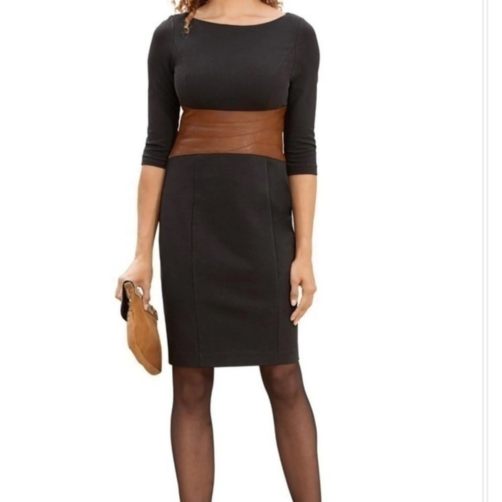 Boston Proper Womens Black Knit
Sheath Dress with Leather Waistband Size 6